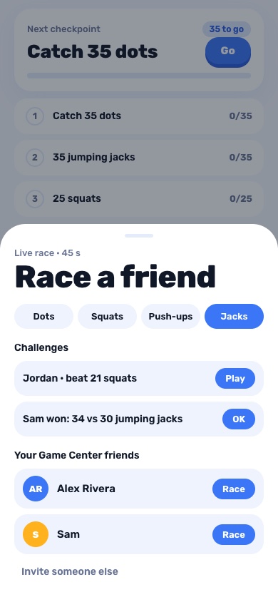 Race a friend: pick a game, open challenges, and your Game Center friends